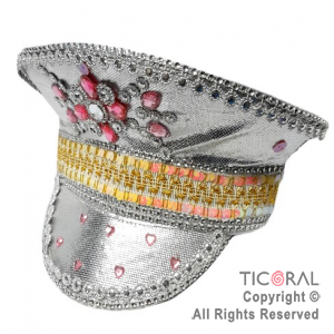 SOMBRERO CAPITAN PLATEADO DECO PIEDRAS Y STRASS x 1